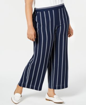 Charter Club Plus Size Striped Pull-On Pants, Created for Macy's - Macy's