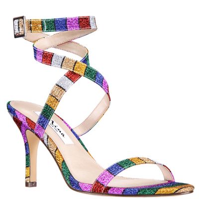 rainbow color sandals and purse