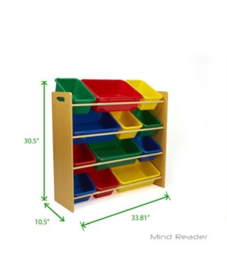 Mind Reader Toy Storage Organizer with 12 Storage Bins, Kids Storage for Bedroom