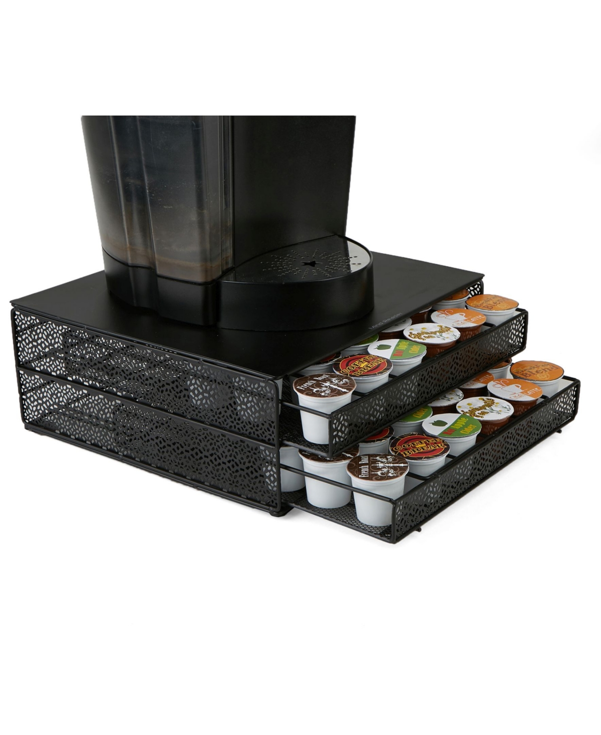 72 Capacity Double K-Cup Storage Tray with Flower Pattern Metal Mesh - Black