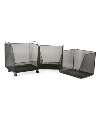 Mind Reader 3 Tier Metal Mesh Rolling Stacking Storage Bins