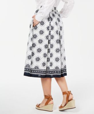 Tommy Hilfiger Printed Pleated Cotton Skirt, Created for Macy's