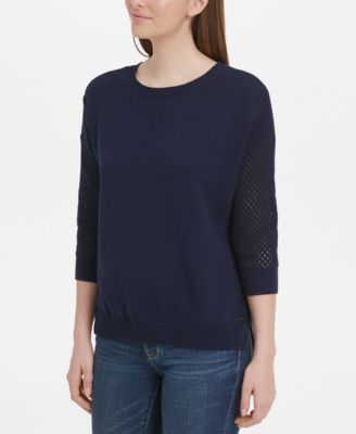 DKNY - Cotton Mesh-Sleeve Sweater