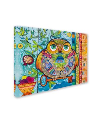 Oxana Ziaka 'Judaica Folk Owl' Canvas Art - 19" x 14" x 2"