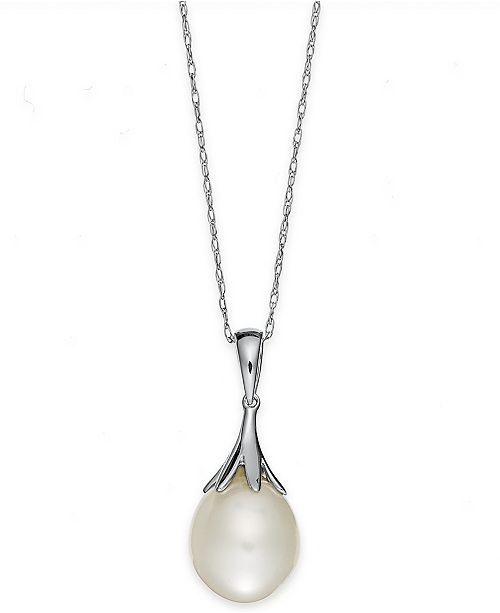 Macy&#39;s Pearl Necklace, 14k White Gold Cultured Freshwater Pearl (9mm) Claw Pendant & Reviews ...