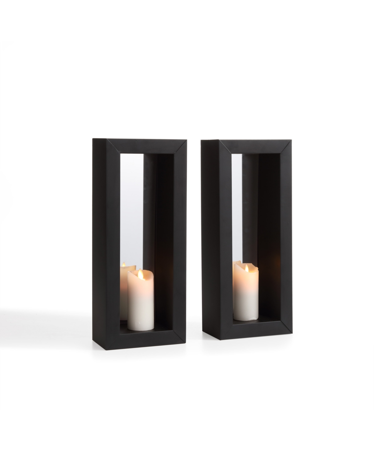 Danya B . Set Of 2 Vertical Mirror Pillar Candle Sconces With Metal Frame In Black