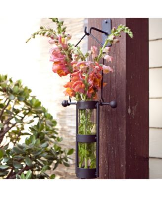 Wall Mount Hanging Glass Cylinder Vase Set with Metal Cradle and Hook