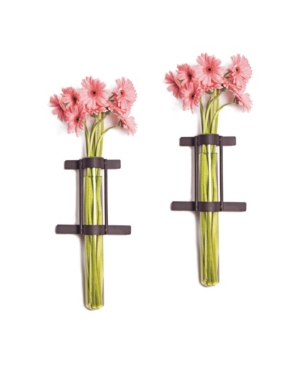 Danya B. Wall Mount Cylinder Glass Vases with Rustic Metal Stand - Set of 2