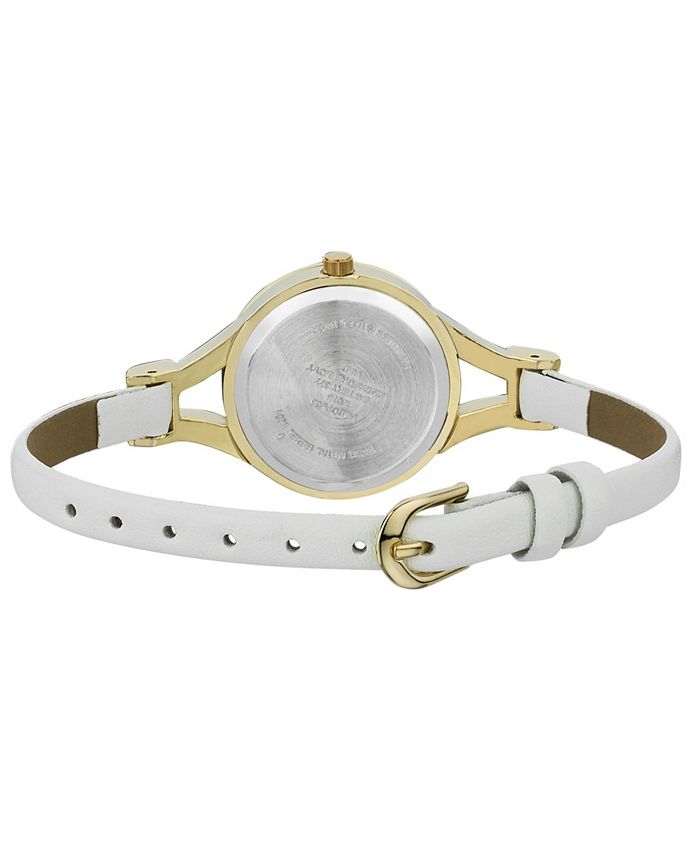 Laura Ashley Ladies' White Thin Strap Gold Case Crystal Bezel Watch ...