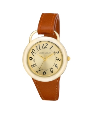 image of Laura Ashley Ladies- Tan Band Sunray Dial Sterrup Case Push Pin Closure Watch