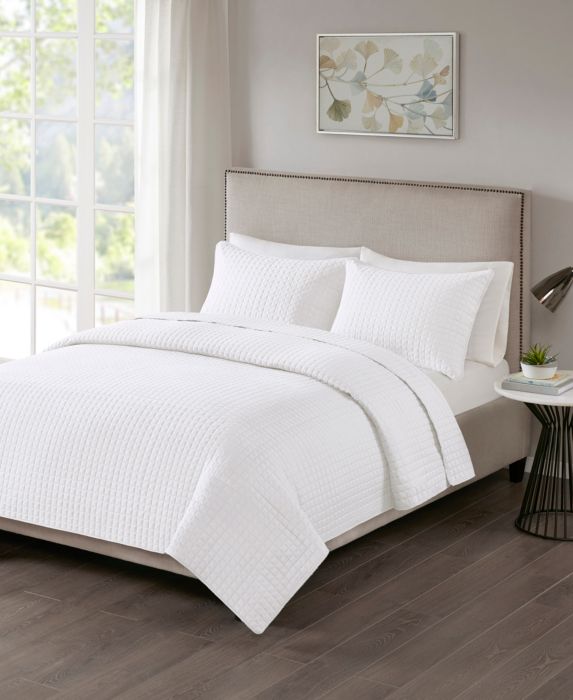 Trace Full/Queen 3pc Reversible Coverlet Set White BrickSeek