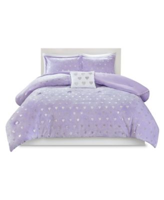 Rosalie Full/Queen 4 Piece Metallic Heart Printed Comforter Set