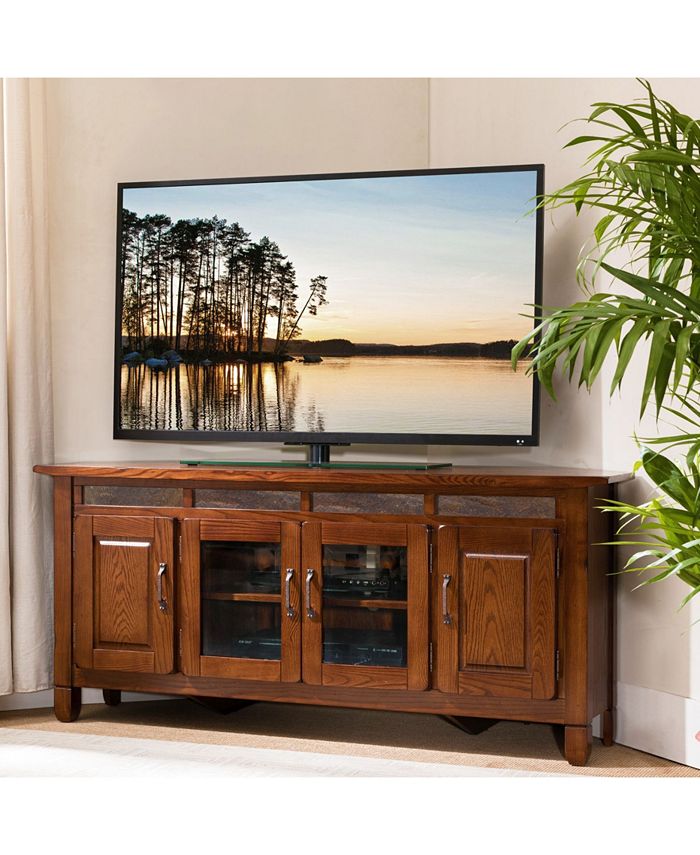 Leick Home Rustic Oak 56" Corner TV Console with Slate Tiles Macy's