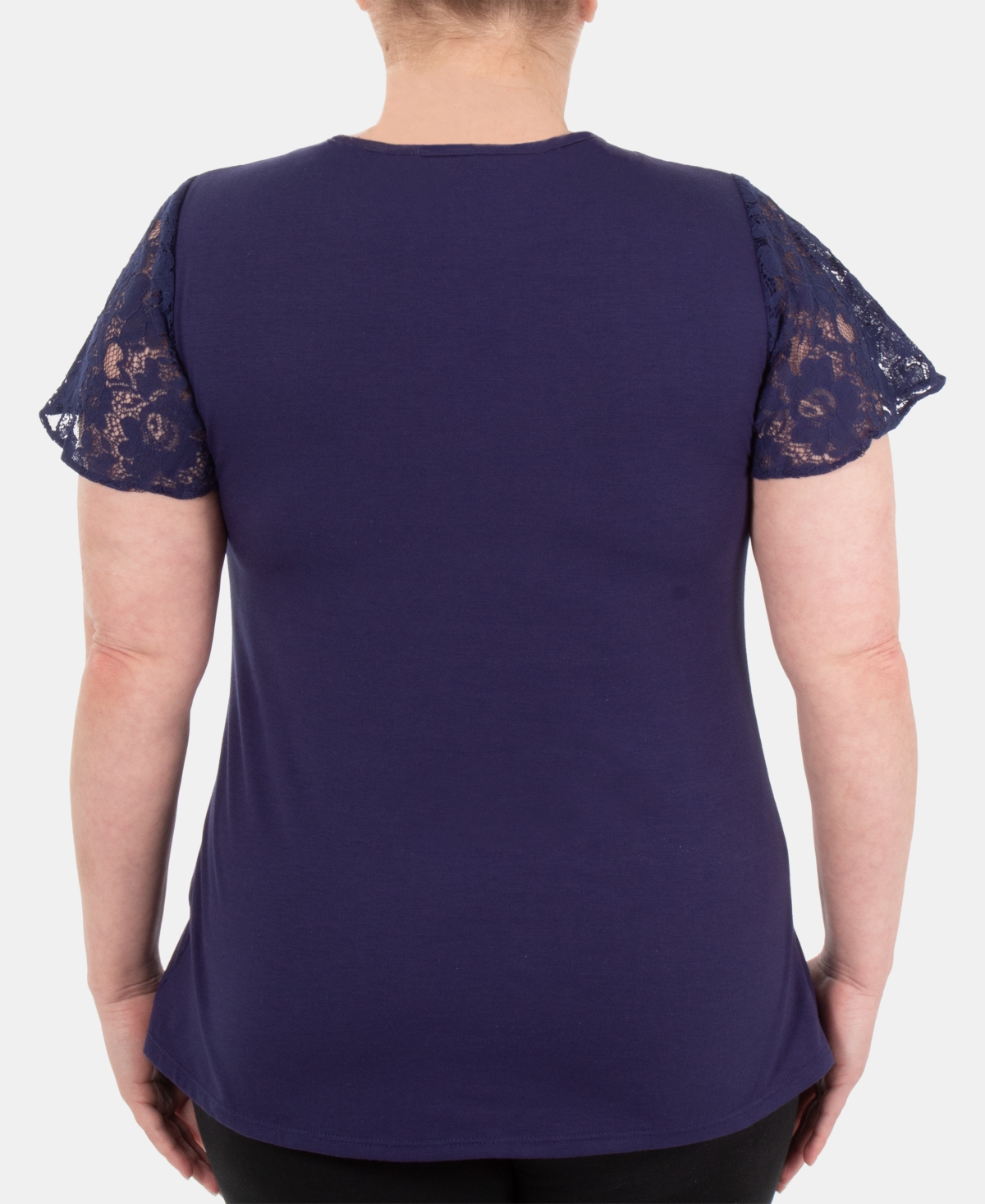 Ny Collection Lace-contrast Top In Navy Mariajose