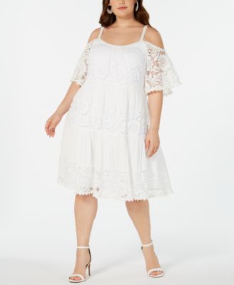 white cold shoulder plus size dress