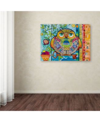 Oxana Ziaka 'Judaica Folk Owl' Canvas Art - 19" x 14" x 2"