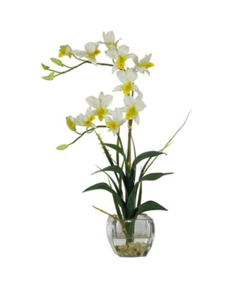 Nearly Natural - Dendrobium w/ Glass Vase Silk Flower Arrangement