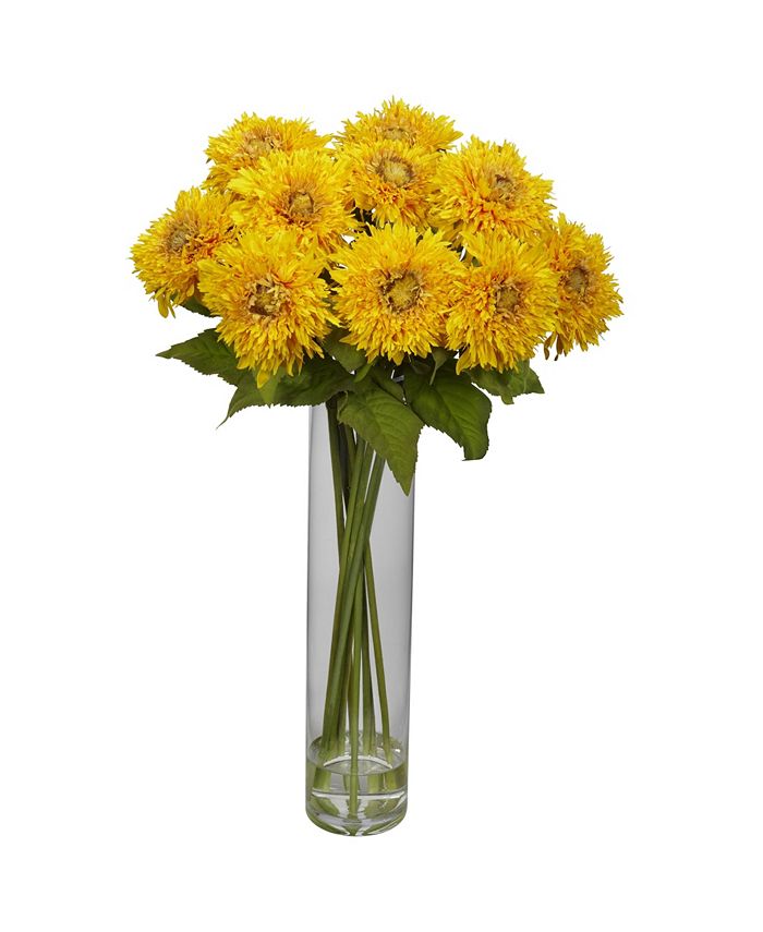 Nearly Natural - Sunflower w/Cylinder Silk Flower Arrangement
