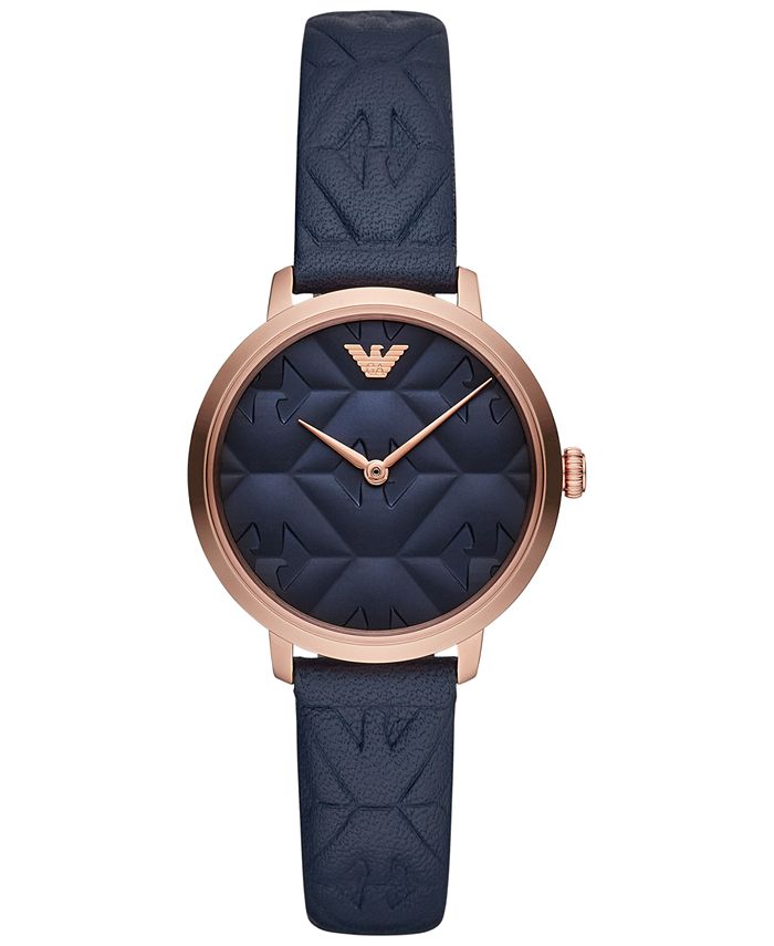 Emporio Armani Women's Blue Leather Strap Watch 32mm - Macy's