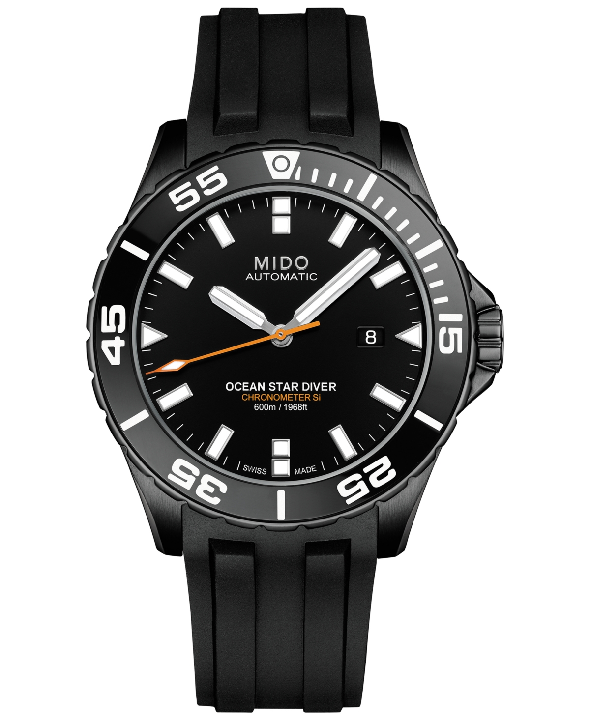 Men's Swiss Automatic Chronometer Ocean Star Diver 600 Black Rubber Strap Watch 43.5mm - Black