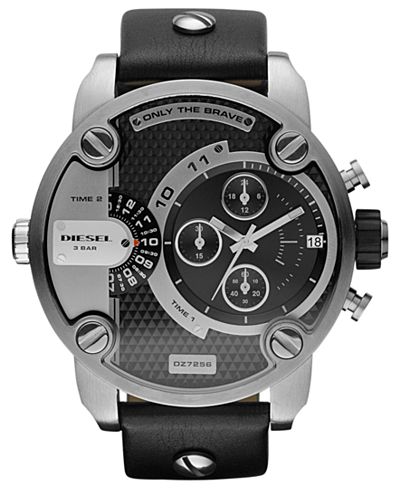 Diesel Watch, Chronograph Black Leather Strap 51mm DZ7256