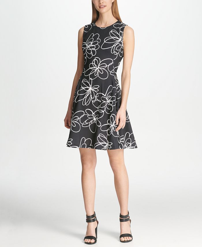 DKNY Floral Print Fit & Flare Dress - Macy's