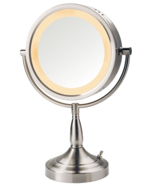 The Jerdon LT856N 8.5" Tabletop Two-Sided Swivel Halo Lighted Vanity Mirror Bedding