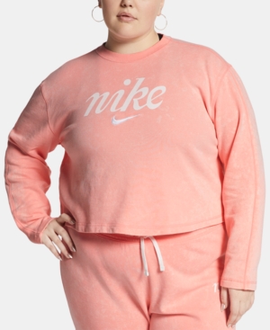 Nike Plus Size Sportswear Cotton Cropped Sweatshirt In Bleached Coral