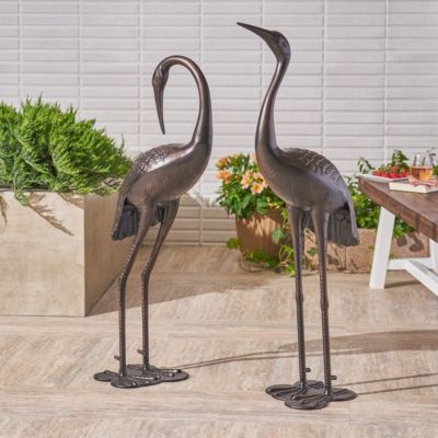 Scarlet Outdoor Crane Statues, Set of 2