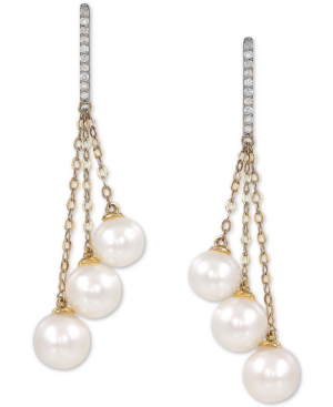 image of Cultured Freshwater Pearl (6-7-1/2mm) & Diamond (1/10 ct. t.w.) Drop Earrings in 14k Gold