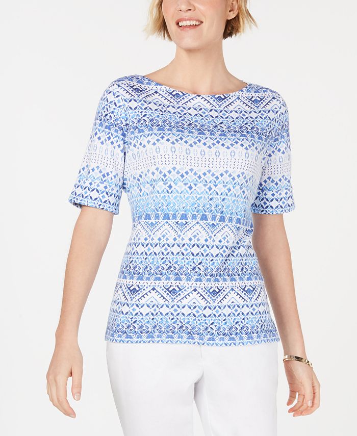Karen Scott Printed BoatNeck ElbowSleeve Top, Created for Macy's Macy's
