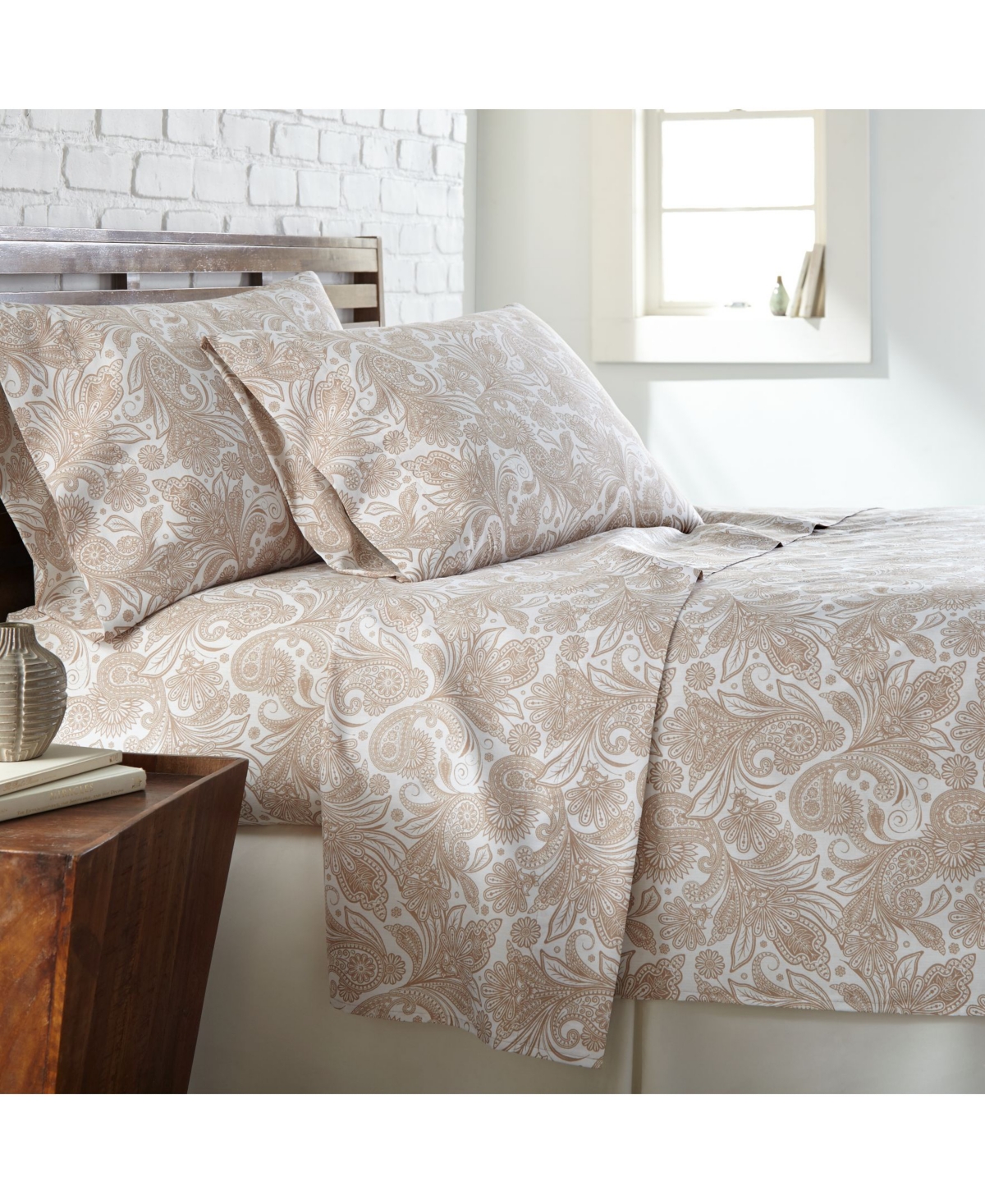 Southshore Fine Linens Perfect Paisley Sheet Set Bedding In White,taupe