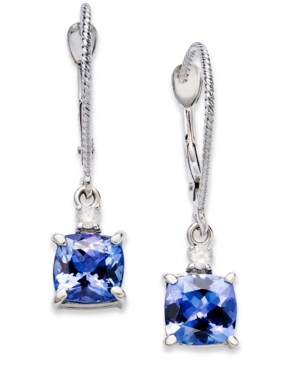 image of 14k White Gold Earrings, Tanzanite (2-1/5 ct. t.w.) and Diamond Accent Cushion Earrings