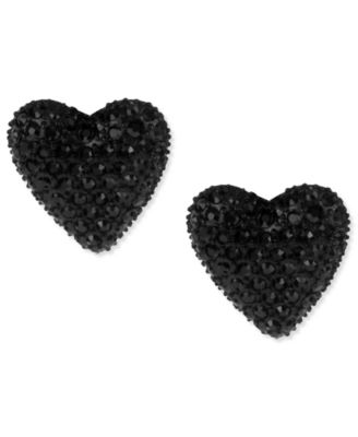 Betsey Johnson Black Heart Stud Earrings - Macy's