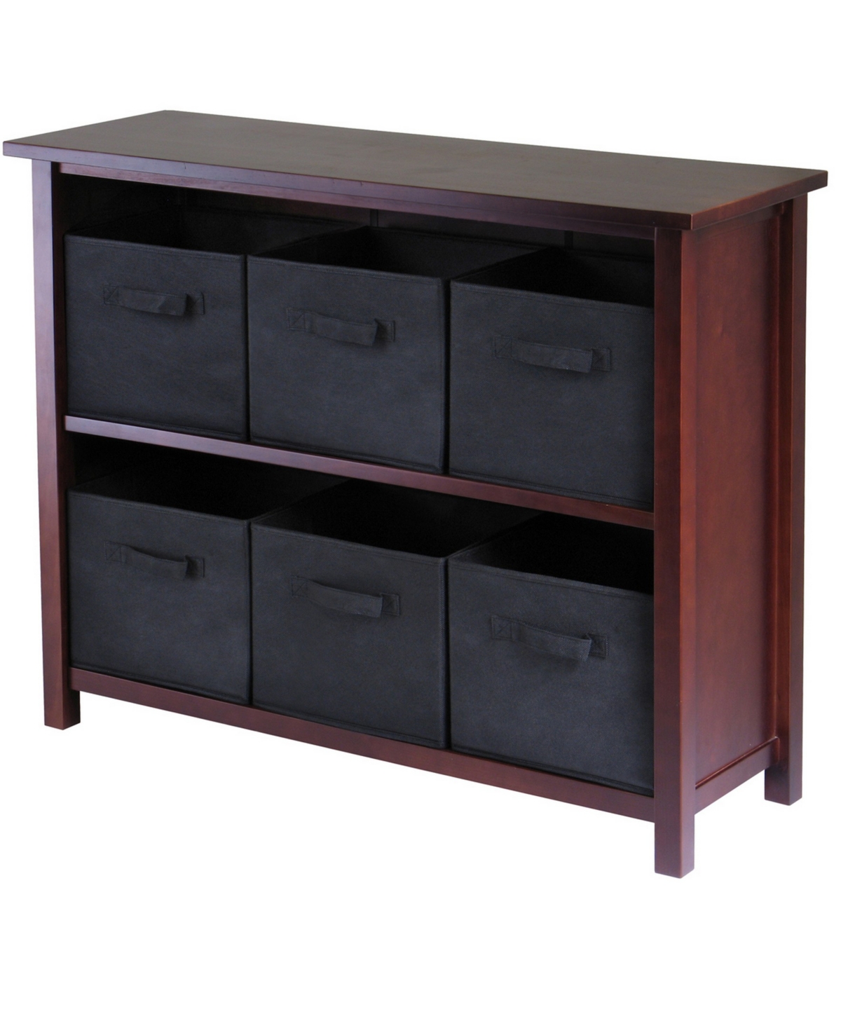 Verona 2-Section W Storage Shelf with 6 Foldable Black Fabric Baskets - Walnut