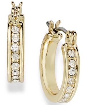 image of Charter Club Gold-Tone Crystal Mini Hoop Earrings