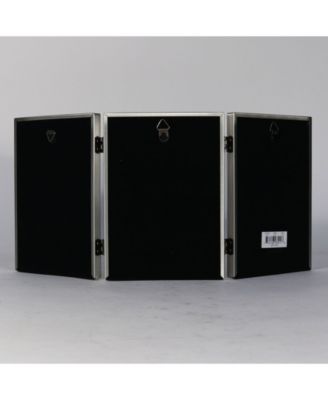 Antique Pewter Hinged Triple Picture Frame - Bead Border Design - 5" x 7"