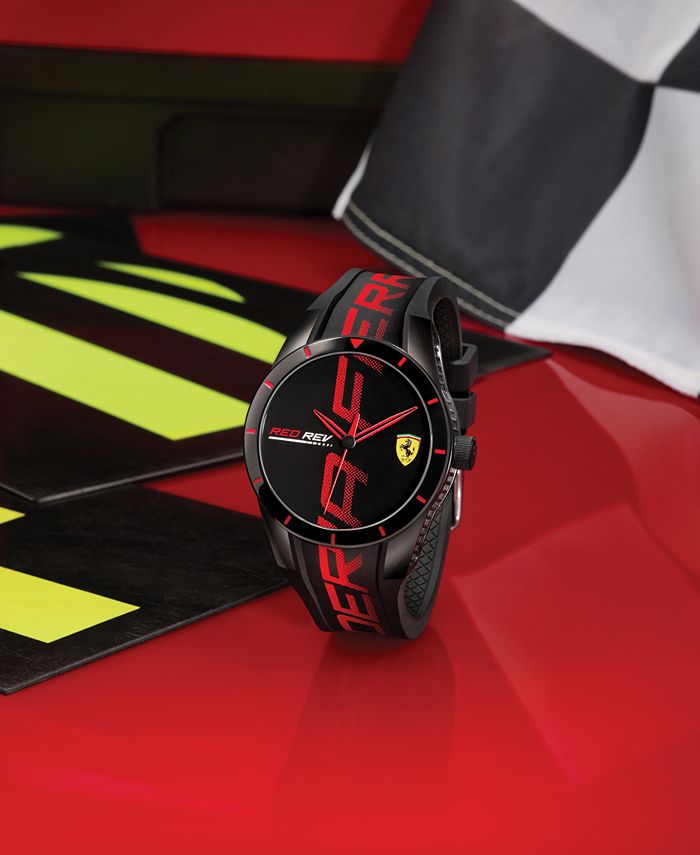 Ferrari Men's RedRev Black Silicone Strap Watch 44mm - Macy's