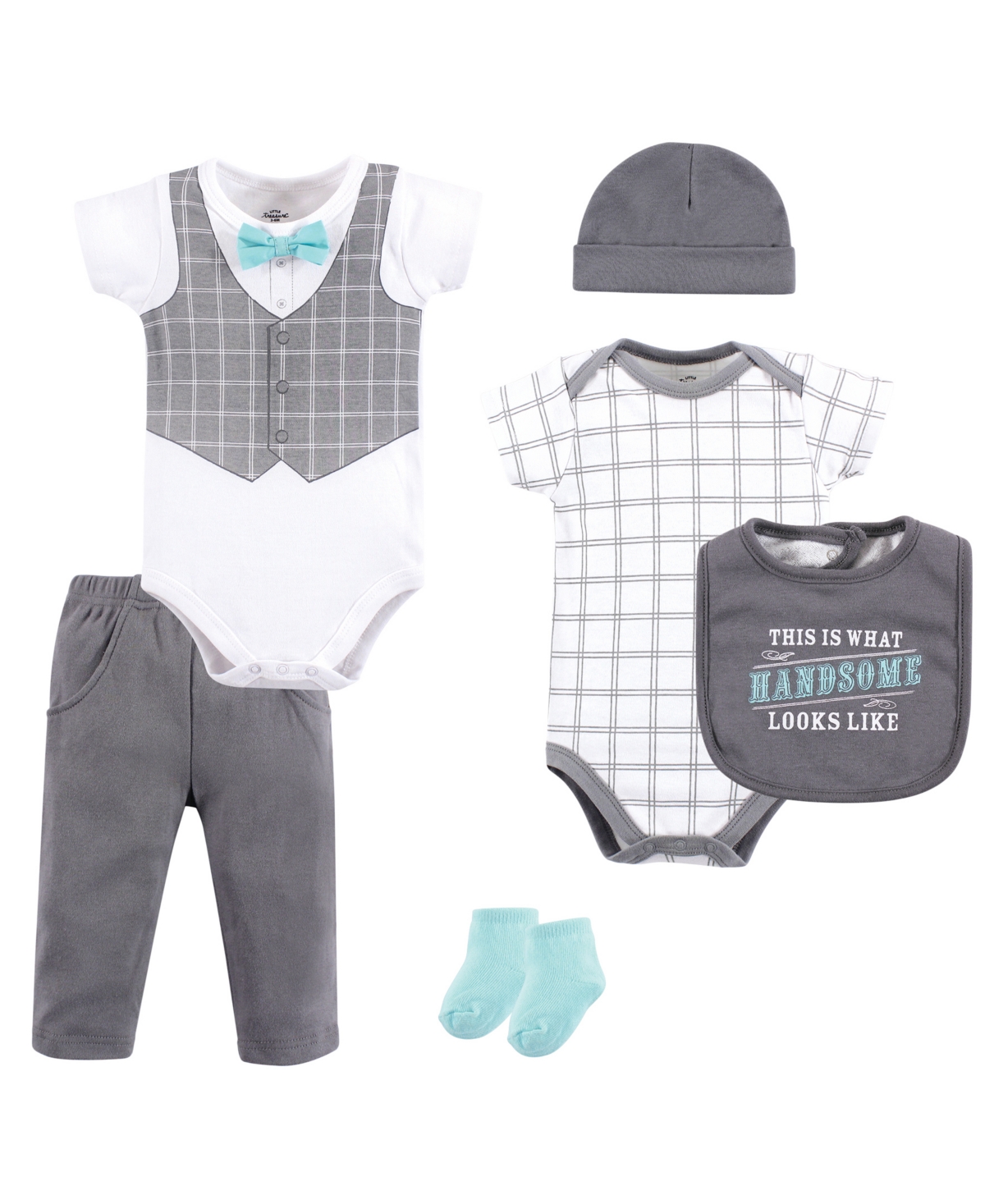 Little Treasure Clothing Set, 6 Piece Set, 0-12 Months In Gray