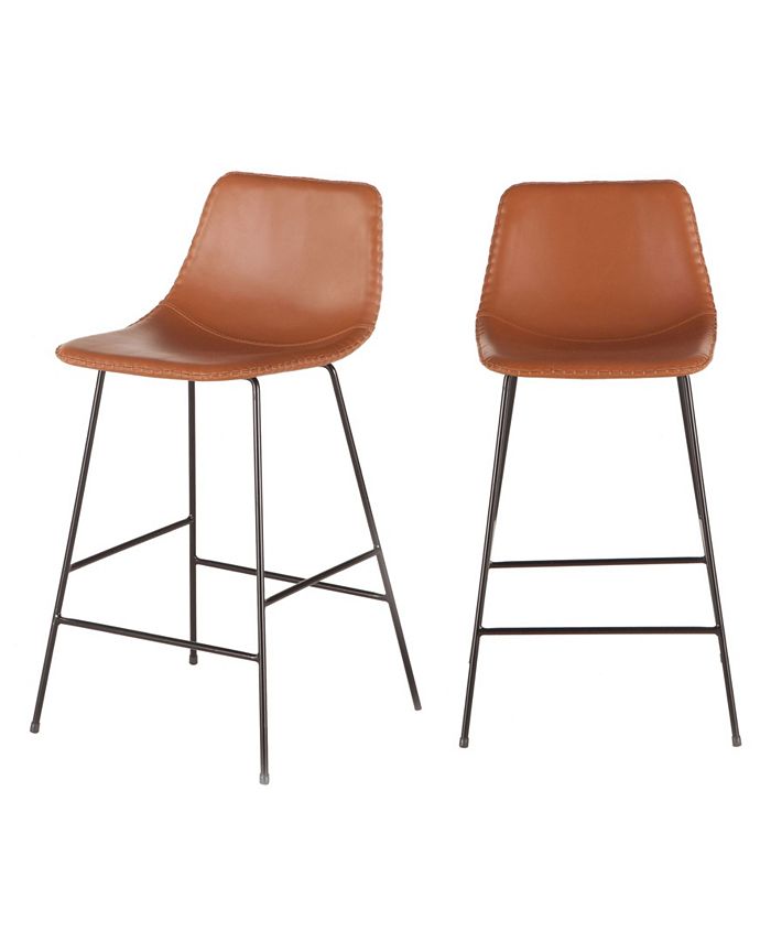 World Interiors Hudson Faux Camel Leather Counter Chairs, Set of 2 Macy's