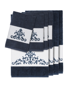 Linum Home Turkish Cotton Scarlet 8-pc. Embellished Towel Set Bedding In Midnight Blue