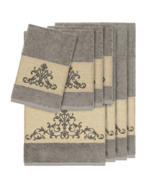 Linum Home Turkish Cotton Scarlet 8-pc. Embellished Towel Set Bedding In Dark Grey