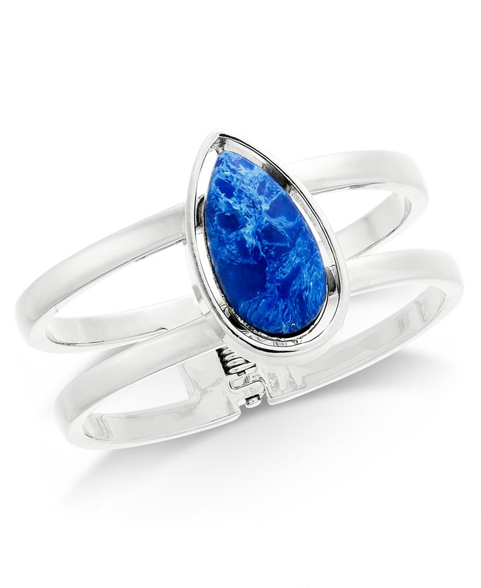Alfani Silver-Tone Blue Stone Two-Row Hinge Bracelet, Created for Macy ...