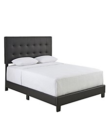 Hudson Queen Faux Leather Upholstered Platform Bed Frame with Tufted Headboard