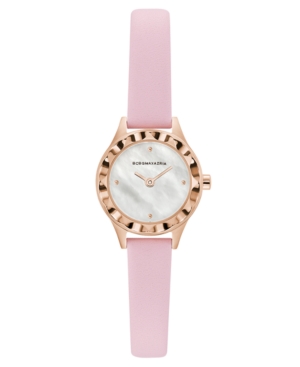 image of Bcbgmaxazria Ladies Round Pink Genuine Leather Strap Watch, 24mm
