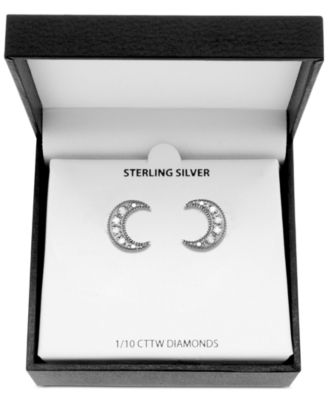 Diamond Crescent Moon Stud Earrings (1/10 ct. t.w.) in Sterling Silver