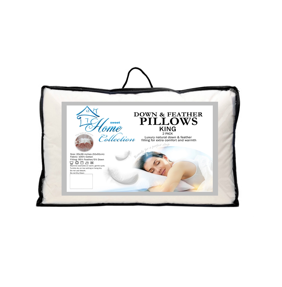 Sweet Home Collection Down and Feather Blend 100% Cotton Cover Premium 2-Pack Pillows