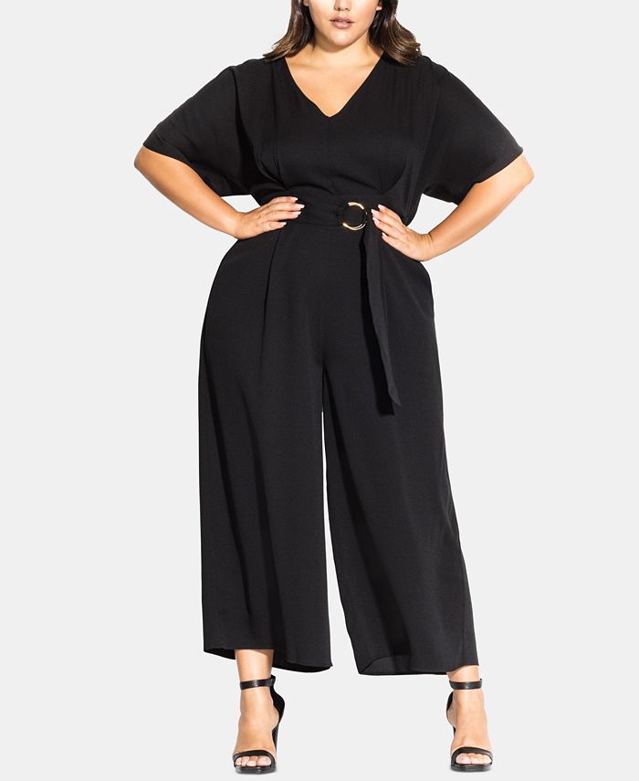 City Chic Trendy Plus Size Belted D-Ring Jumpsuit - Macy's