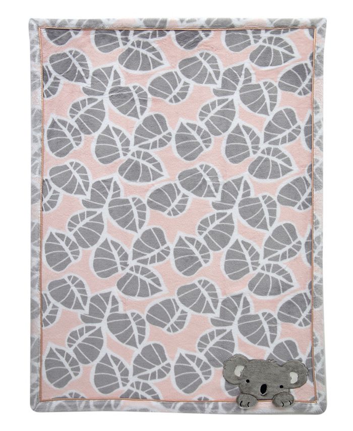 Lambs & Ivy Calypso Koala Leaf Print Luxury Coral Fleece Baby Blanket