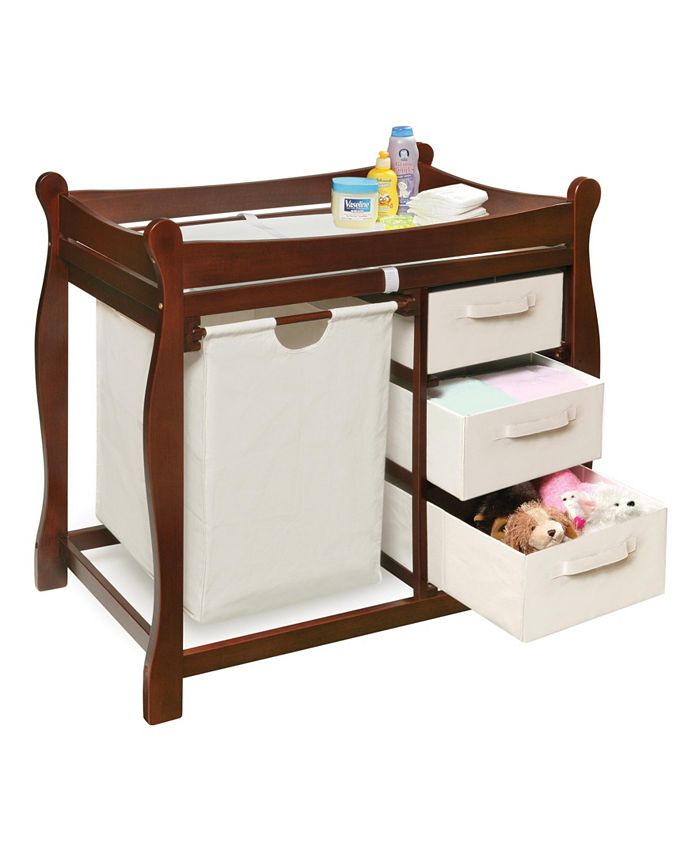 Badger Basket Sleigh Style Baby Changing Table with Hamper and 3